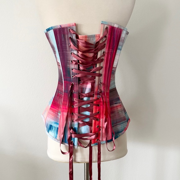 Corset Story NWT Abstract Red & Blue Brushstroke Longline Overbust Corset 28” - Picture 5 of 9